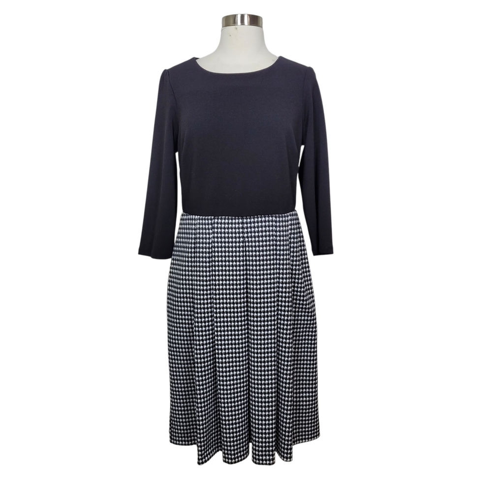 Shelby & Palmer Black White Houndstooth Office A-Line 3/4 SleeveDress Size 8
